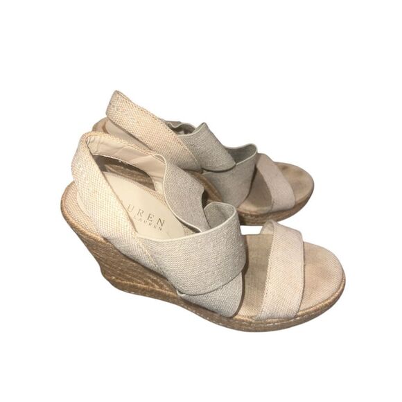 ✨Lauren Ralph Lauren Women s Erica Wedge Tan Sz 8.5 Sandals✨ - Picture 3 of 10